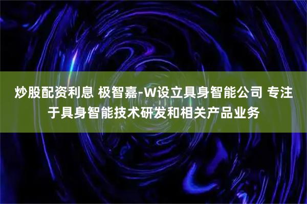 炒股配资利息 极智嘉-W设立具身智能公司 专注于具身智能技术研发和相关产品业务
